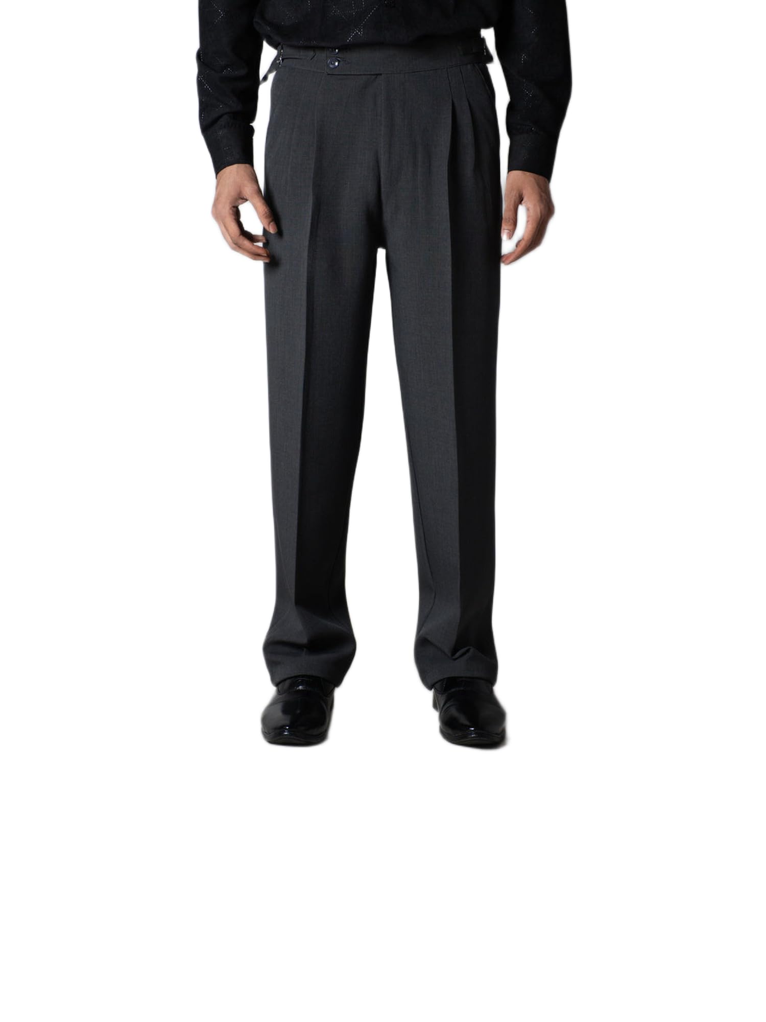 hophead Mens Dk Grey Double Pleat Straight Fit Trouser Formal Pant with Adjustable Side Straps and Extended Flap Closure for Gen Z Minimalist Fashion-picture-13