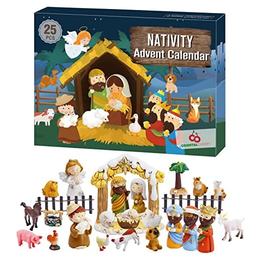 ORIENTAL CHERRY Advent Calendar 2021-25 Days of Christmas Nativity Scene Set - Countdown to for Kids Boys Girls Children Toddler Teens Indoor Toy