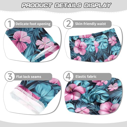 Pink Hibiscus Palm Leaf Girls Casual Leggings for Kids Printed Long Pant Bottoms Stretch and Soft3