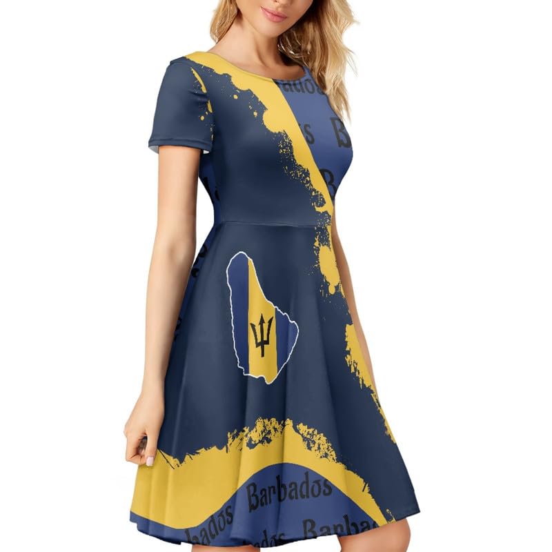 Image of Irisjudy T Shirt Dress for Women Short Sleeve Girls Short Sleeve Dress Plus Size, O Neck Knee Length Midi Dress for Ladies
