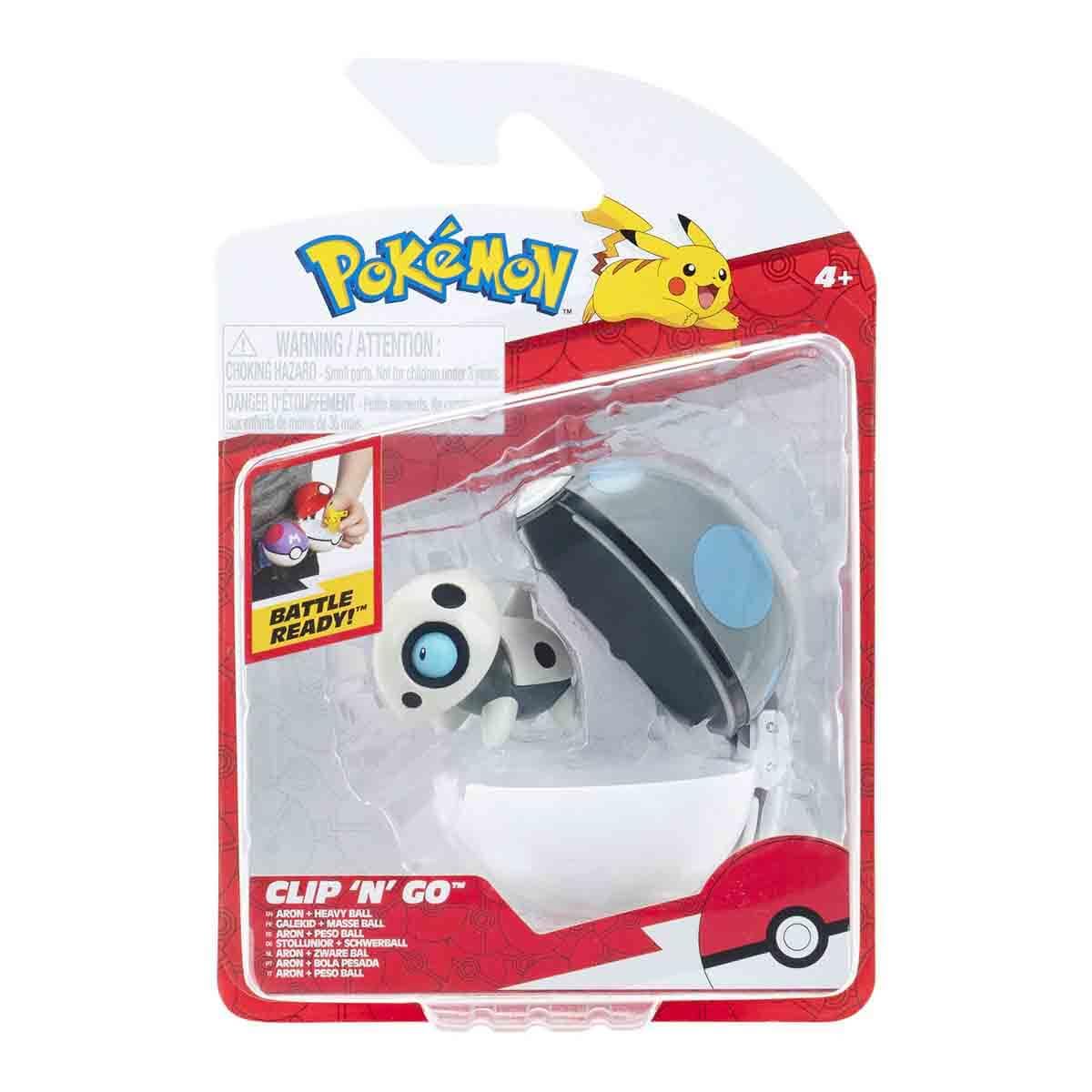 Pokemon Clip N Go 5cm Battle Figure Aron with Heavy Pokéball - Toy figure for kids 4+ - Official Pokémon product for children