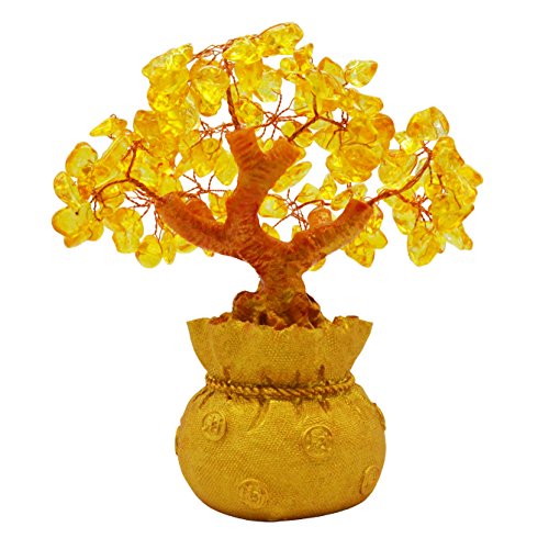 Omonic 7 Inch Feng Shui Citrine Quartz Gemstone Fengshui Money Tree Natural Gold Crystal Office Room Good Luck Fortune Decoration #TOP1