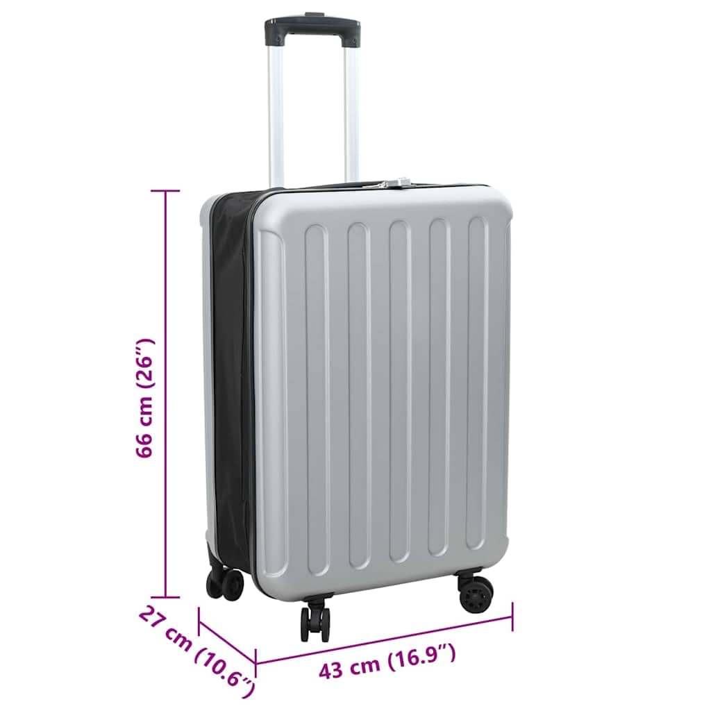 Srebrna walizka podróżna z zamkiem z tworzywa sztucznego ABS, 43 x 27 x 66 cm, 3,7 kg, twarda obudowa, na urlop, podróż, lot, pociąg, weekend, transport w kabinie