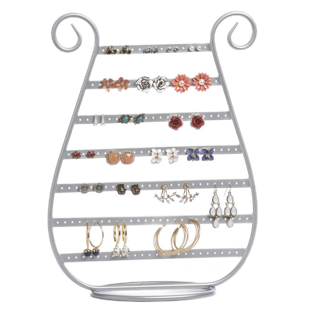 Mango Steam Harp Stud Earring Jewelry Organizer, Display Stand, Storage, Gift (Silver, Slim)