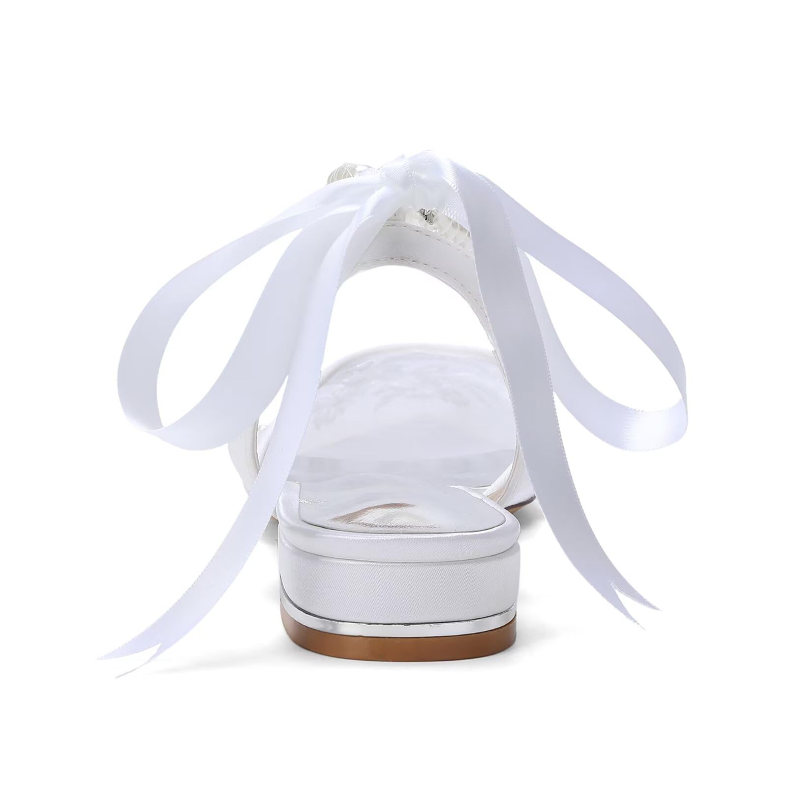HNVAVQ Damen Brautschuhe Spitze Ballerinas Bequem 2,5 cm Blockabsatz mit Perlen und Seidenband Spitze Hochzeitsschuhe