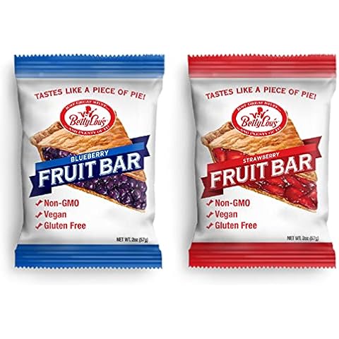 Betty Lou's Fruit Bars Bundle | Blueberry Pack of 12 & Strawberry Pack of 12 | Gluten Free, Vegan, Non GMO | Deliciously Healthy Snacks | Individually Wrapped, 2 oz. Each, 24 Bars Cover