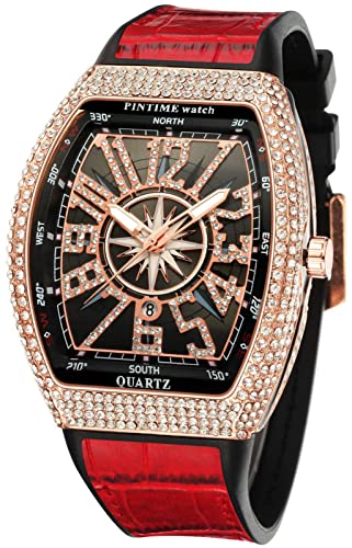 Gosasa Fashion Hip Hop Mens Crystal Watch Bling Bling Watch Rectangle Case Stainless Steel Quartz Analog Bracelet Wristwatch, V Rosegold Red (B0BYYNTY3S) Amazon Price History, Amazon Price Tracker