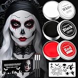 Halloween Schminke Weiß Schwarz Rot Körperfarbe 180g, Schädel Gesicht Make up Kit, Kinderschminke Karnevals Make up Set, Face Paint Theaterschmink Set Vampir Monster Zombie Makeup SFX Schmink