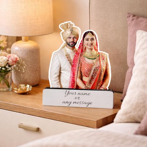 Image of Personalized Cutout Photo Frame - Caricature Frame for Display with Name or Message on Heavy Base - Unique Gift for Special Occasions