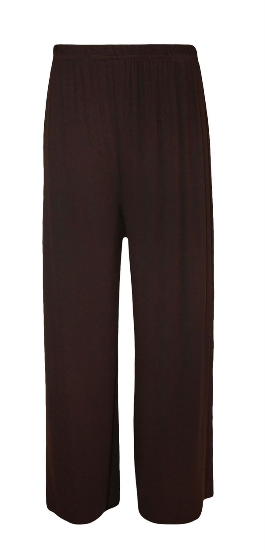Women's Dark Brown Plus Size Plain Palazzo Wide Leg Flared Trousers Pants - 20-22