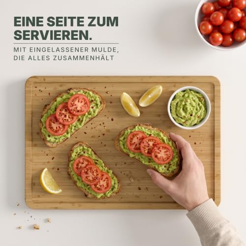 LARHN 2-in-1 Schneidebrett Holz & Serviertablett Bambus - 44x30x2 cm – Ansicht 5