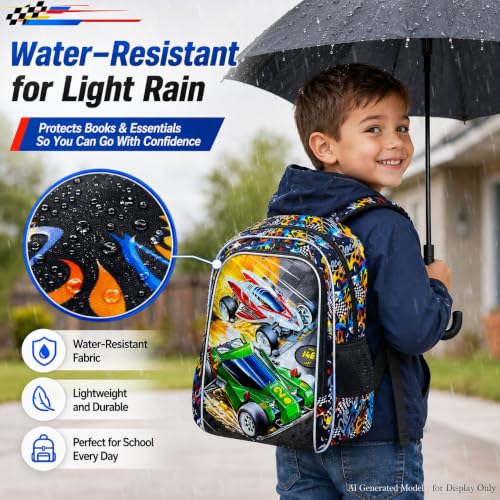 Image of WZLVO 3PCS Race Car Preschool Backpack, 16 inch Cool UV Printing Boys Bookbag /School Bag with Lunch Box & Pencil Bag for Elementary - 2 * Race Car