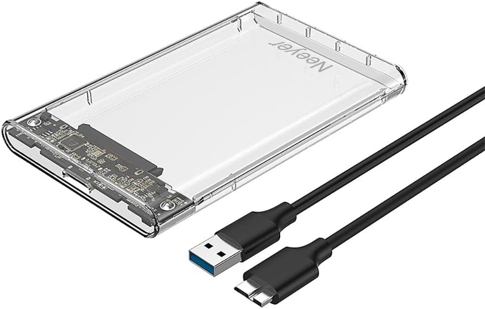 Neeyer 2.5" Hard Drive Enclosure, USB 3.0 to SATA III Clear External HDD/SSD Enclosure - Optimized for 9.5mm 7mm 2.5" SSD, Tool Free UASP 2TB Max 4TB