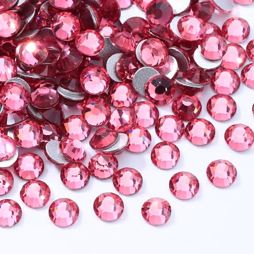 Image of Rose Flatback Rhinestones, Glass Rhinestones for Nail Art and Craft, Glue Fix, Loose Crystal Gemstones(Rose, SS12, 1440pcs, 2.9-3.0mm)