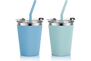 Reusable Kids Cups With Lids and Straws - Leak Proof Blue and Green