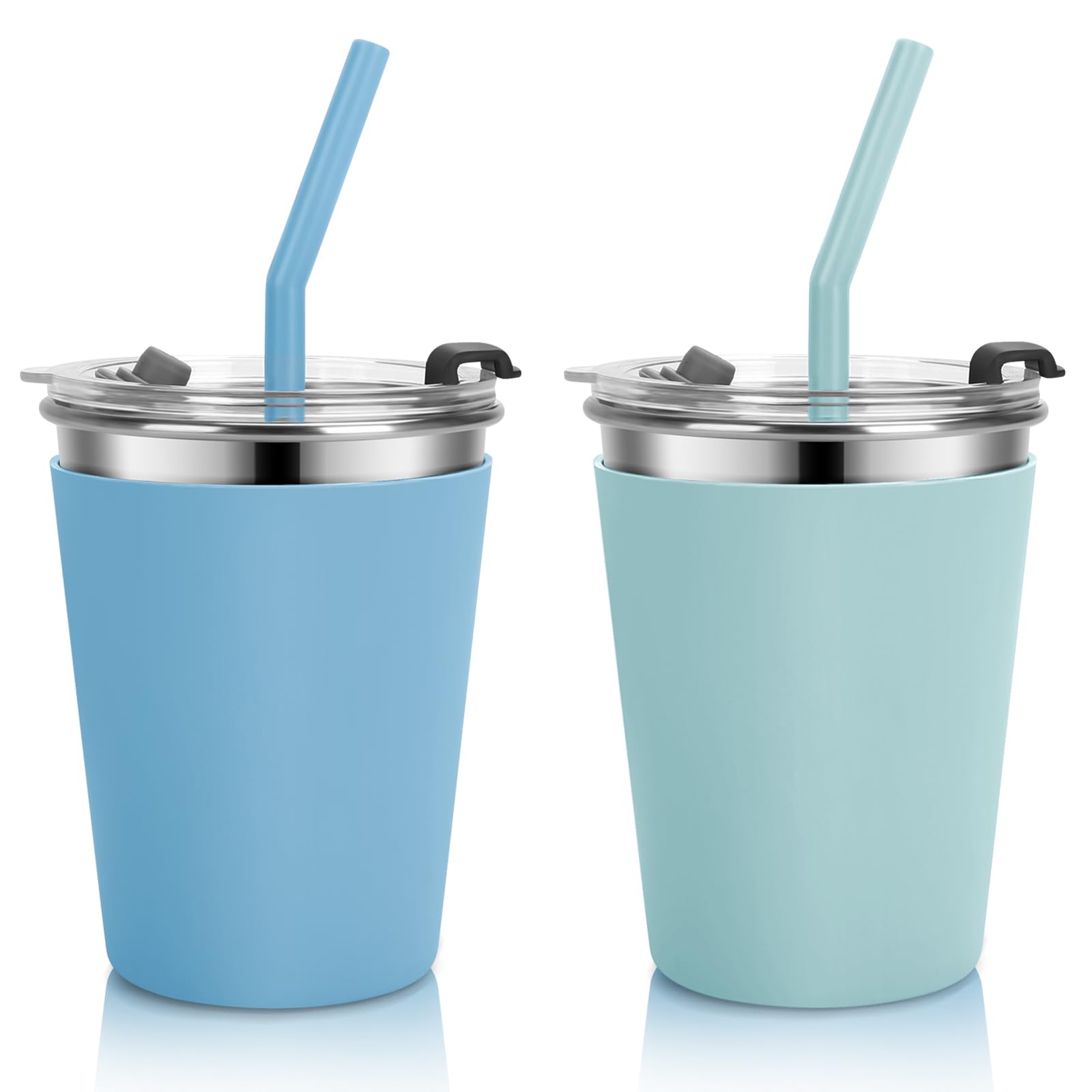 Kids Cups with Straws and Lids Leak Proof, 2 Pack 10oz Sippy Cups With Straws Spill Proof Cup for Toddlers, Stainless Steel Kids Cup with Lids for Hot