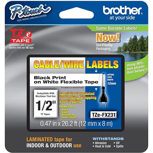 Ruban laminé Brother FLX noir sur blanc pour remplacer les étiquettes effacées