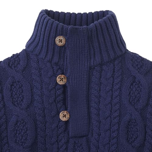 Image of Hope & Henry Boys' Mock Neck Cable Sweater with Button Placket
