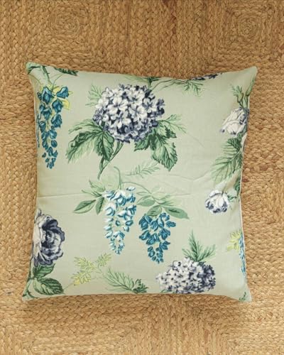 Image of Clasiko Set of 5 Cushion Covers 24x24 Inch - Duck Cotton Decorative Cushion Covers Sage Green Floral