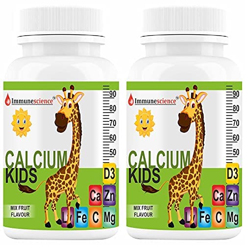 Immunescience Calcium For Kids With Vitamin D3 (Vit D), Vitamin C Tablet, Zinc, Magnesium, And Multivitamin (Supplement For Kid) Support Strong Bone, Growth, And Development- 120 Sugar-Free Tablets