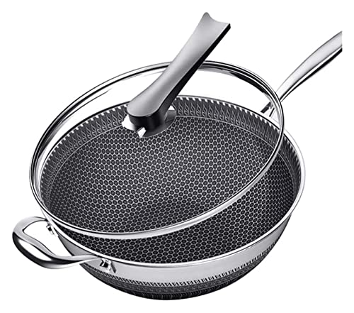 Sartén wok de doble cara con pantalla de panal de abeja de acero inoxidable wok sin aceite ahumado sartén antiadherente utensilios de cocina olla de cocina (tamaño : 32 cm)