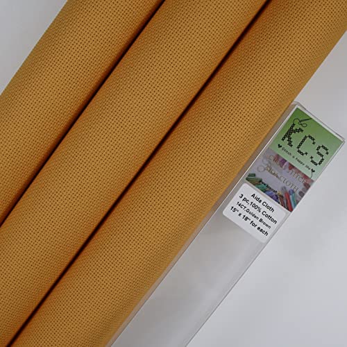 Image of KCS 3 pc of 15 inch x 18 inch Counted Cross Stitch Cotton Aida Cloth Needlework Fabric,14CT,Golden Brown