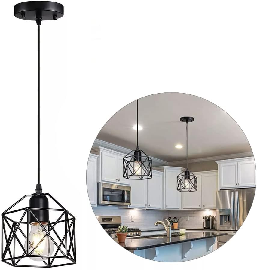 Miniatura 3 de Rustic Lighting - Lámpara colgante industrial vintage, lámpara de araña retro con techo moderno de metal negro para cocina, dormitorio, restaurante,