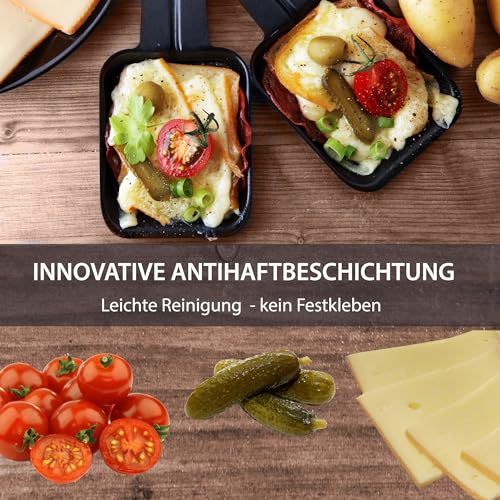 Syntrox Germany Raclette Bernus 8 Personen, 1500W Multifunktions-Grill mit Heißem Stein und Antihaft-Platte, Edelstahl inkl. 8 Pfännchen – Bild 3