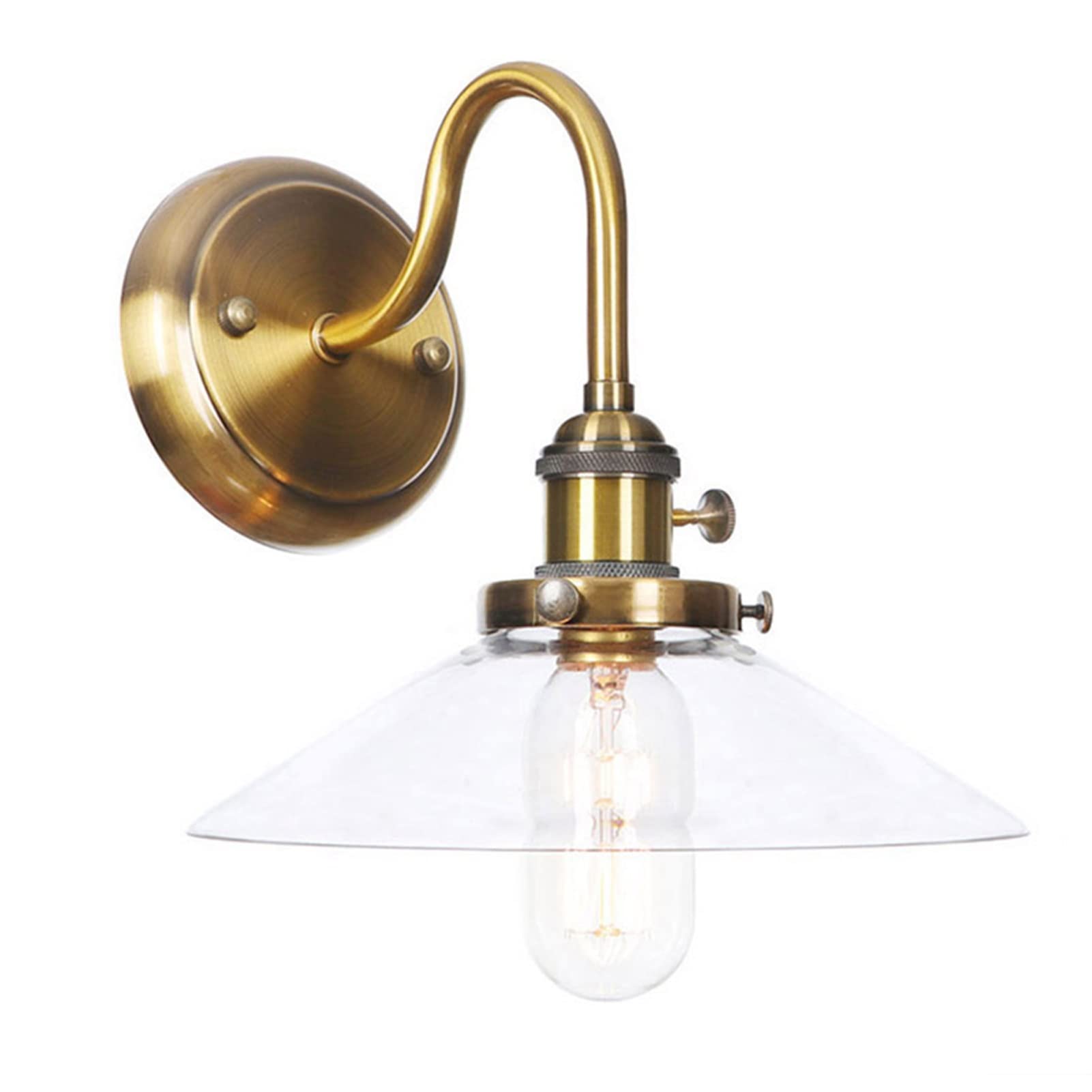 Przemysłowe kinkiety ścienne i ścienne z włącznikiem/wyłącznikiem, minimalistyczna lampa ścienna, lejek, rozkloszowane reflektory ścienne z przezroczystego szkła, klosz