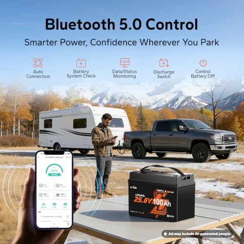 Image of LiTime 24V 100Ah Mini LiFePO4 Lithium Battery, Group 31+, 6000+ Deep Cycles, Bluetooth 5.0, Low-temp Cutoff Protection for Off-Grid RVs, Marine Trolling Motors, Home Energy Storage