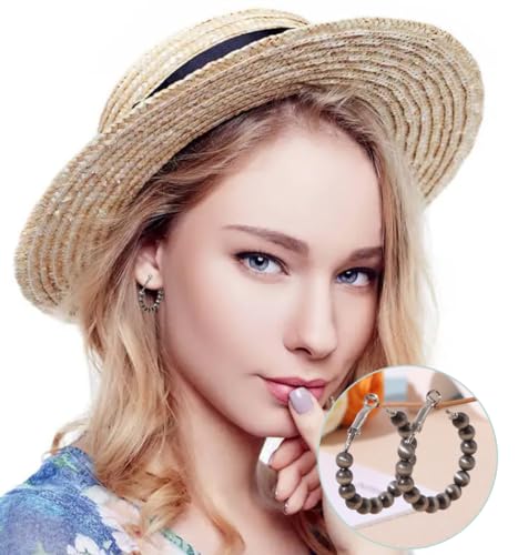 SAMOCO 4 Pairs Navajo Hoop Pearl Earrings Western Jewelry for Women Cowgirl Vintage Beaded Pearl Earrings Jewelry Gift for Women3