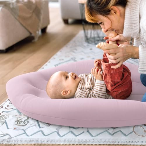 Image of Baby Lounger for Newborn: Skin-Friendly & Breathable | for 0-12 Months Infant Tummy Time Playtime & Diaper Changes - Portable & Lightweight Cushion for New Parents (Pink)
