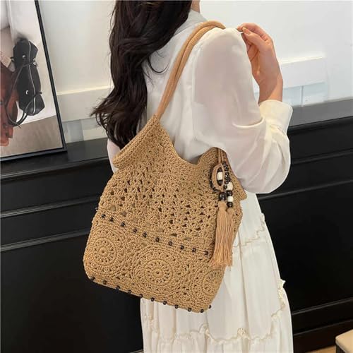 Crochet Hobo Bag Fashion Tassels Shoulder Bag Boho Beach Handbag3