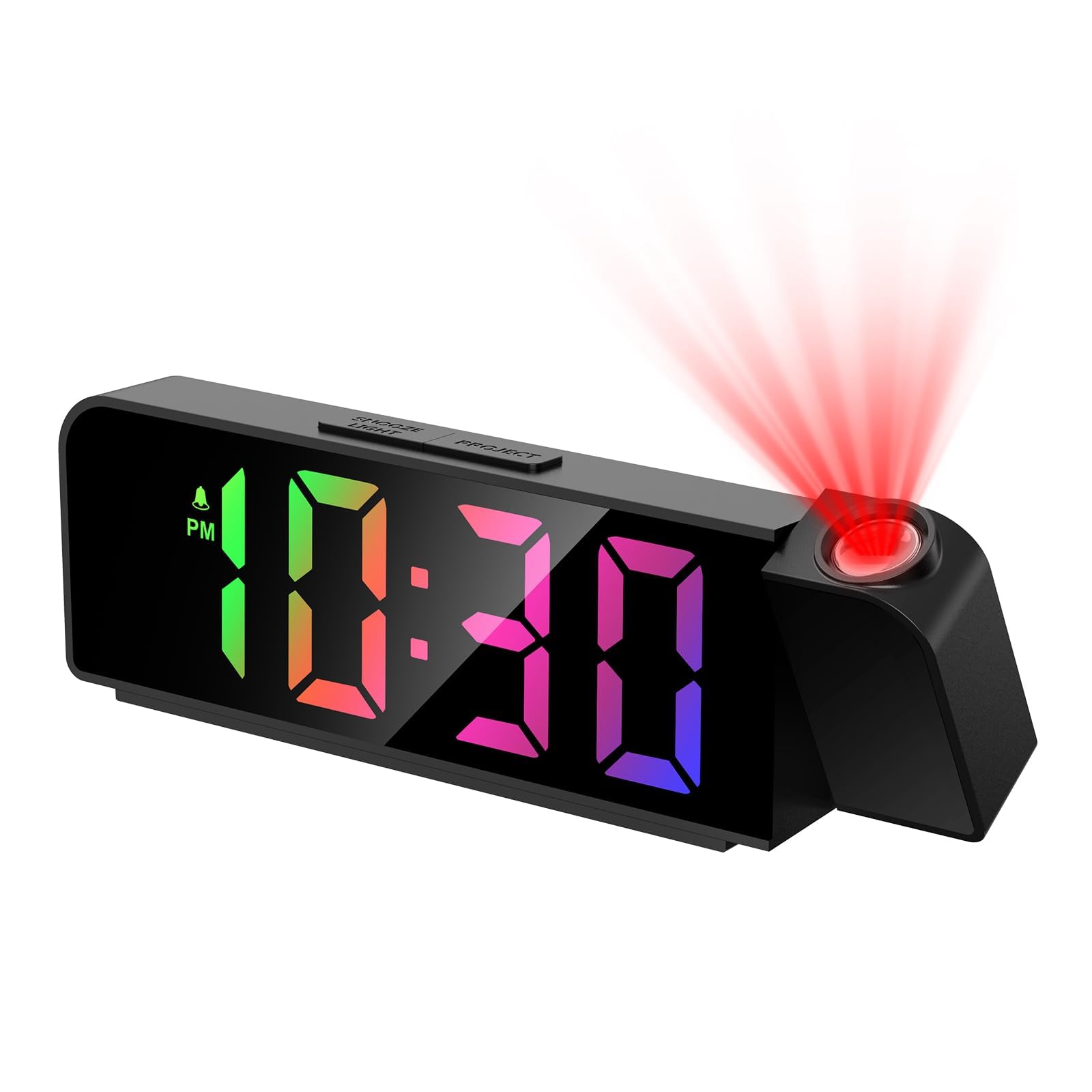 KQLHLHDYZ Projection Alarm Clock, Digital Clock with 180° Projector, 3-Level Brightness Dimmer, Big Digit & Mirror Dispaly for Bedroom