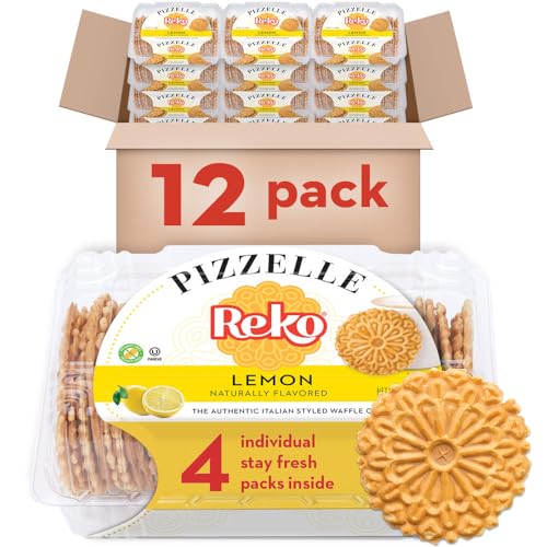 Reko Pizzelle Authentic Italian Style Waffle Cookie, Lemon, 7 Ounce (Pack of 12)