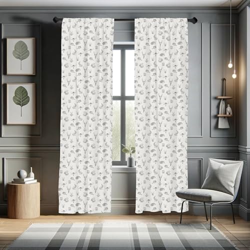Lunarable Grey Curtains, Illustration of Weird Forest Animals in Retro Style Rabbit Fox Dear Wild Life Boho Art, Window Treatments 2 Panel Set for Living Room Bedroom, Pair of - 28" x 95", Grey by Lunarable - Image 5