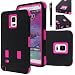 E LV Full Body Hybrid Armor Protection Defender Case Cover for Samsung Galaxy Note 4 Bundle with 1 HD Screen Protector, 1 Stylus and 1 Microfiber Cleaning Cloth - Black/Hot Pink