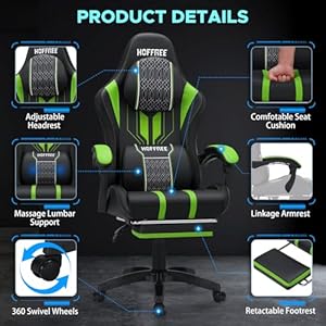 HOFFREE Gaming Chair Massage Big and Tall Gaming Chairs with Footrest 400lb Game Chair for Adults Heavy People Computer Chair Gamer Chair Green and Black HOFFREE Gaming Chair Massage Big and Tall Gaming Chairs with Footrest 400lb Game Chair for Adults Heavy People Computer Chair Gamer Chair Green and Black