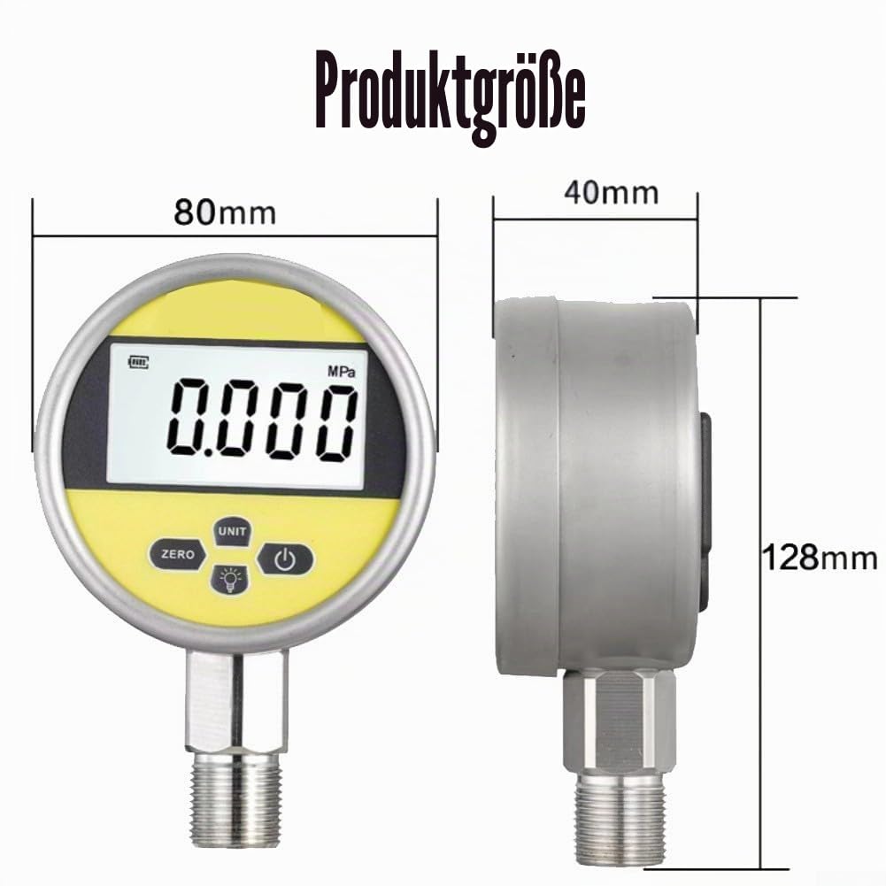 ZYWUOY Digitales Manometer, Edelstahl, Intelligente Digitalanzeige, Vakuum, Hydraulik-Manometer, Tester
