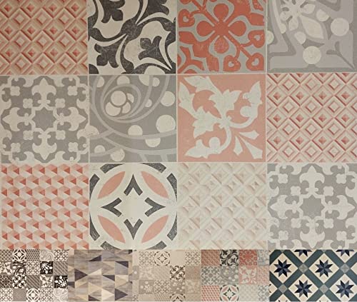 MadeInNature Tapis PVC Carreaux Ciment/Tapis en PVC différentes Tailles/Vinyle idéal Style suédois/Tapis de Passage Devant évier/Recouvrement de Sol...
