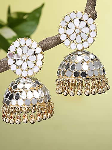 Karatcart Gold Plated Mirror Studded Jhumki Earrings for Women - Image 2