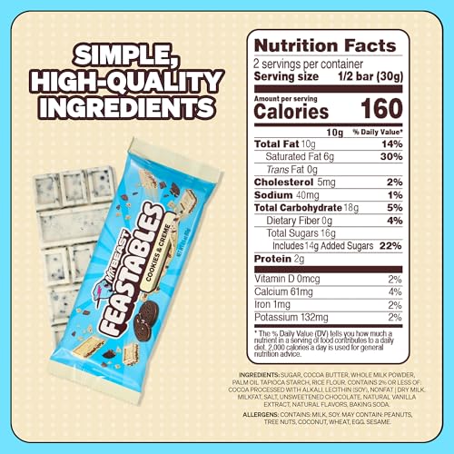 Feastables MrBeast Cookies & Creme Chocolate Bar, New Flavor, King Size Bar for Adults & Kids, Candy Bars for Halloween Candy, Snacks, Gifts, or Dessert, Fairtrade Cocoa, 2.1 Oz Each, 10 Count - Thumbnail 2