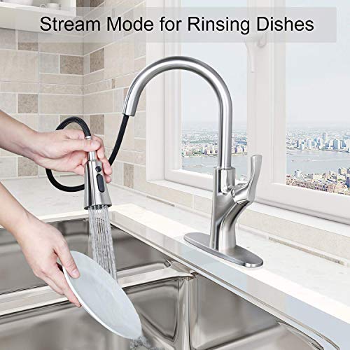 Image of ALTON TSL18075 Zinc Single Lever Sink Mixer With 3 Flow Pull-Down Sprayer, Brushed Nickel Finish