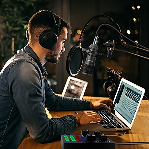 Podcast Equipment Bundle,Audio Interface With All-In-One Dj Mixer And Studio Broadcast Microphone, Perfect For Recording,Live Streaming,Gaming,Compatible With Pc,Smartphone,Play Station #TOP6