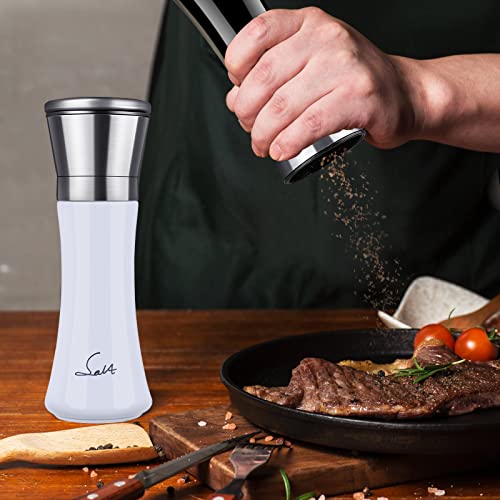 Redcall Refillable Salt Pepper Grinder Set Black And White,Adjustable Stainless Steel Salt & Pepper Mill Grinder For Spices And Seeds,Elegant Salt Pepper Grinder Shakers,Tall Glass Pepper Salt Mill #TOP5