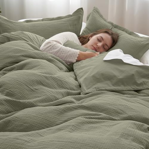 PHF Cotton Muslin Duvet Cover Queen Size, 3-Layer...