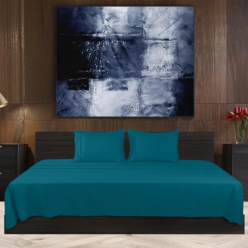 Image of Utopia Bedding Bed Sheet Set Double, Denim Blue, 4 Piece - Fitted Sheet, Flat Sheet with 2 Pillow Cases 50x75 - Wrinkle, Shrinkage & Fade Resistant - Oeko-Tex Certified, Polyester Microfiber Fabric