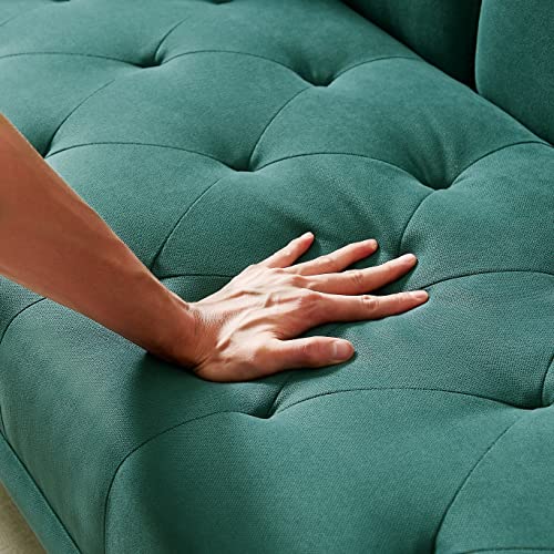Eafurn Tufted Futon Sofa Bed W/Cup Holders, Linen Upholstered 2 Seater Sleeper Loveseat Couch, Splitback Convertible Daybed Sofa & Couch For Small Spaces With Square Armrest And Metal Legs, Green #TOP6