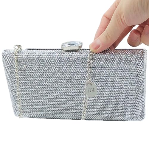 Image of Boutique De FGG Crystal Evening Bags for Women Formal Party Box Clutch Wedding Rhinestone Handbags Bridal Clutch Purse,Mini