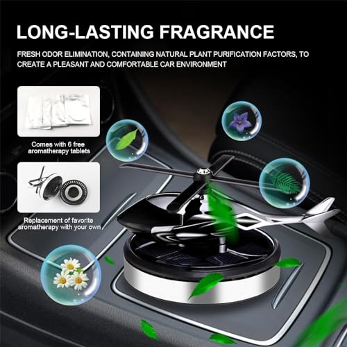 Image of DETACHI Solar Dashboard Helicopter Fragrance Diffuser, Rotating Alloy Helicopter Ornament for Car, Office, Home Decor (Random Color),Pod